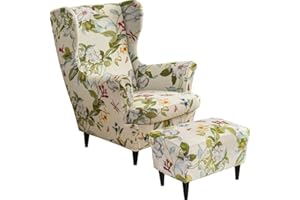 ELYSYSRL 2 Teilig Sesselhusse Ohrensessel Überzug Mit Ottomane Schonbezug, Sessel-Überwürfe Ohrensessel Schonbezüge Bezug Sesselhusse Stretch Tiger Stuhlbezug mit Armlehne Hohe Rückenlehne ( Color : #24 )