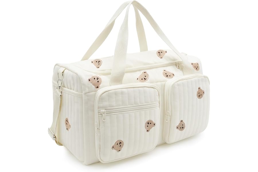PinDaito Large Baby Changing Bag & Hospital Maternity, Cotton Mommy with Embroidery, Nappy Bag for Travel, Hospital Birth & Pram
