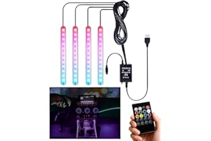 TRONGLE Car Interior LED Strip Lights, 4 in 1 Waterproof Atmosphere Light with 48 LEDs 8 Colors, Sound-Activated USB Car Charger Light Bar with Remote Control, DC 5V, Cars Accessories, Gifts for Men Husband