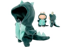 VERDELUME Grüner Dinosaurier-Overall Kleidung für Labubu, EIN-teilige 17cm Puppenbekleidung mit Kapuze, Geschenkidee für Jungen und Mädchen, 1 Stück (Ohne Labubu-Puppe)