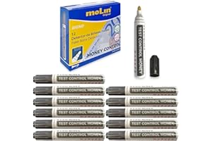 PAPELIVI CAJA 12 Rotuladores Rotulador Bolígrafo Detector Billetes Falsos boli apto para todos los billetes de Euros, Dólar, Libras. Fabricado en España