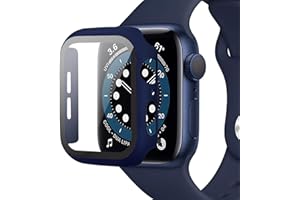 ‎MIIMALL Miimall Kompatibel mit Apple Watch Series 8/7 41mm 45mm Hülle mit Glas Displayschutz, Ultradünne PC Schutzhülle Vollschutz Kratzfest Displayschutzfolie Schutz Case für iWatch 41mm - Blau