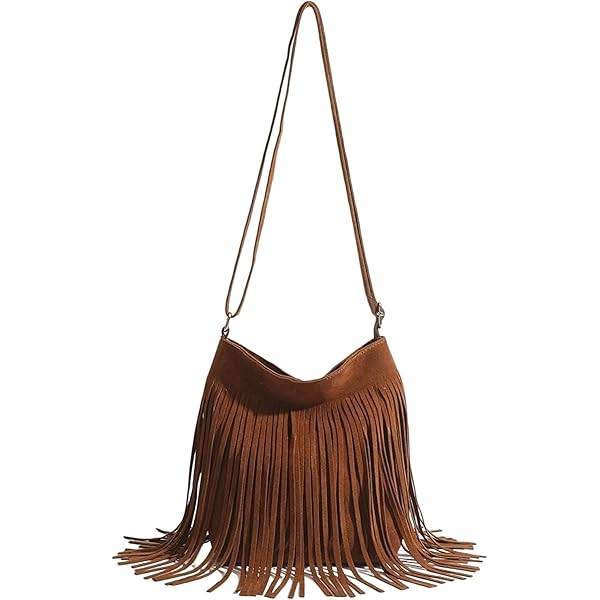 Sac à Main Femme Hobo - Simili Daim Marron - Style Frangé Mocassin - Taille Petite