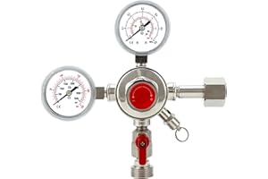 QWORK® Precise CO2 Pressure Regulator for Beer Tap System - Up to 4 Bar Output Pressure - with Manual Pressure Adjustment Knob and Quick Release - W21.8 EU Standard Connection Size, G3/4 Hose