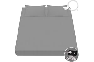 VigorVortex Erdungs-Spannbetttücher 90% Bio-Baumwolle und 10% Silberfaser Erdungsbettlaken mit EU Erdungskabel für Besseren Schlaf 100x200cm Grau