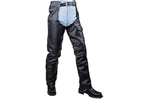 GARGOYLE BELLS Motorcycle Leather Chaps for Men Biker Riding Cowboy Chaps Black Multi-Pocket Bottomless Pants with Zipout Liner