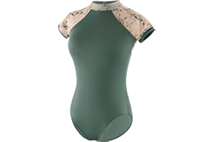 Daydance Schwarz Frauen Turnanzug für Ballett, Blumendruck Open Back Dance Wear