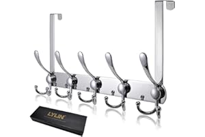 Perchero Puerta, LYLIN Colgador Puerta en Acero Inoxidable con 15 Ganchos, Ganchos de Perchero para Dormitorio Baño Pasillo y Cocina (Plateado, puerta espesor menos de 2 cm)