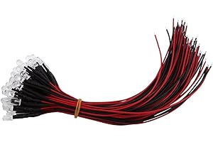 Walfront 50Pcs 5mm Diode Ampoule LED Clignotant Câblé Diode Electroluminescente Blanc DC 9-12V(Blanc-5mm)