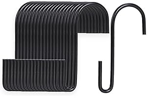 VIPITH 20 Pack 3.7 Inch S Hooks Black Rustproof Heavy-Duty Stainless Steel S Shaped Hooks Hangers for Hanging Pans Pots Plants Bags Towels Mugs in Kitchen Bedroom Bathroom Office