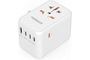 ‎TESSAN Adapter podróżny na całym świecie, ładowarka 65 W, TESSAN uniwersalna wtyczka podróżna z 1 USB, 3 USB C i 1 PD szybkie ładowanie, międzynarodowy adapter do gniazda wtykowego do Niemiec, USA, Anglii