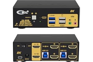 CKL 2 Port USB 3.0 KVM Switch Dual Monitor HDMI 8K 60Hz, Keyboard Video Mouse Peripherals Switcher for 2 Computers 2 Monitors with Audio 922HUA-4