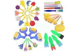 FUQUN 35 Stück Schwamm Pinsel Set , Malwerkzeuge Set, Schwamm Malerei , Malschwämmchen für Kinder, Stempel, Früherziehung Zeichnung Werkzeuge