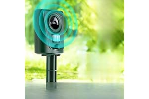 EBILUN Répulsif à ultrasons contre les nuisibles, dissuasif pour renard, chat, alimenté par batterie, répulsif avec capteur de mouvement étanche pour ferme, oiseaux, écureuils, chiens