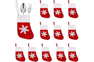 Zemolo 12 Pezzi Portaposate Natale,Portaposate Natalizio Calze di Natale Porta Borse da Tavolo Decorazioni Segnaposto Gadget per Natale