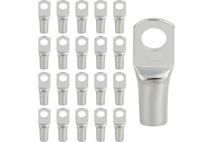 QIDARUSXL 20-Pack Cable Lugs Set - 16mm² Pipe Terminals & M6 SC Ring Terminals, Thickened Galvanised Copper, Uninsulated for Car/Industrial Electrical(Silver, SC16-6)