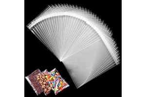 Miorkly Sac en Cellophane 200pcs, Sachet Plastique Transparent Auto-adhésif Réutilisable, Assez Solide Pour, Sachet Bonbon avec une Fermeture plus Large pour plus D'étanchéité(13 * 18+3cm)