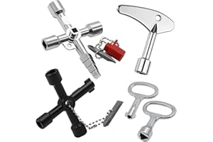 PKCHYE Llave Cruzada Universal Multifuncional 5 Piezas Llave Triangular Válvula Llave Utilidad Multifuncional 4-Puntas Agujero Cuadrado Grifo Llave para Radiadores Ascensor Contadores Agua Gas