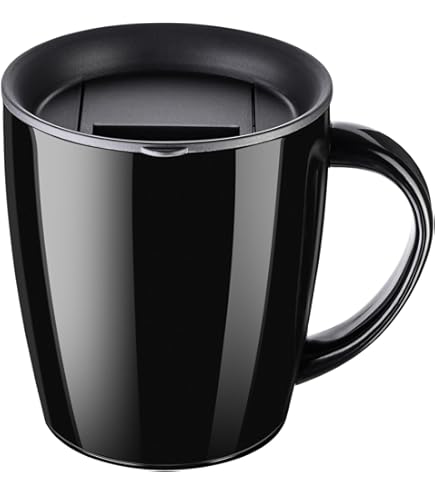 LAMBDA COFFEE® Roestvrijstalen mok, 2 x 360 ml, thermobeker met handvat, dubbelwandige geïsoleerd, bekerset voor camping en outdoor, thermische koffiebeker, zwart