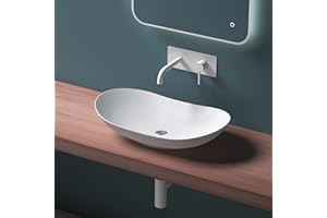 Mai & Mai Lavabo sobre Encimera Lavabo Baño | Ovalado | Blanco Mate | Cerámica | 63x36,5x14cm | sin Orificio para Grifo sin Rebosadero | Brüssel858