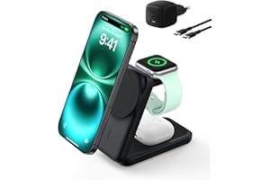 Belkin UltraCharge Chargeur Induction 3 en 1 Qi2, Station de Charge Magnétique 25W, Chargeur sans Fil avec MagSafe pour iPhone 17, iPhone Air, Apple Watch, AirPods, Pixelsnap avec Chargeur 45W, Noir