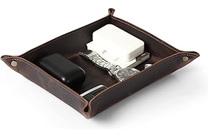 LONDO Genuine Leather Tray Organizer Caddy, Practical Storage Box Valet for Wallets, Watches, Keys, Coins, Phones, Sunglasses and Office Equipment