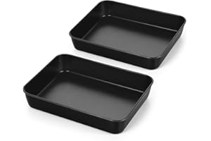 HaWare Mini Baking Tray, Non-Stick Stainless Steel Oven Baking Sheet Pan Set of 2, Rectangle Deep Cake Tin for Roasting Baking Serving, 23.5x17.5x5cm, Healthy & Non-Toxic, Rust Resistant (Black)