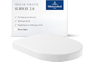 Villeroy & Boch Subway 2.0 abattant WC - Abattant toilettes white brillant avec fermeture auto. - Abattant toilettes amov. incass. en Duroplast - Couvercle waters forme de D - Pièce de rechange orig.