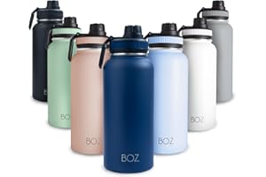 BOZ Botella Agua Acero Inoxidable de 1l, Botella Térmica 1 Litro con Aislamiento de Doble Pared, Termo Agua Fría y Caliente de Boca Ancha Sin BPA, Botella Isotérmica Antiderrame Color Azul Oscuro