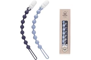 MOODY BABY MoodyBaby® Dummy Clips for Boys Girls - Soother Chain Silicone Holder - 2 Pack Set for Baby - Unisex Neutral Newborn Dummies Baby Gift (Denim Blue)