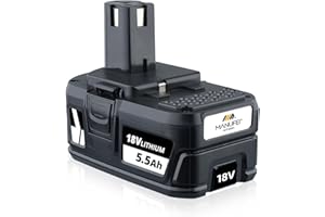 MANUFER 1Pack P108 Li-ion 18V 5.5Ah Battery Replacement for Ryobi Battery One P108 P107 RB18L50 RB18L40 RB18L25 RB18L15 with LED Light