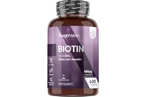 WeightWorld Biotin Complex med 25 mg keratin, selen och zink | 400 veganska tabletter; biotin bidrar till att bibehålla normalt hår (EFSA); fri från magnesiumstearat