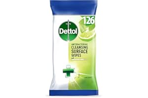 Dettol Antibacterial Lime & Mint Cleaning Wipes - 126 Count | Germ Protection, Fresh Scent, Multi-Surface Use, Convenient for Home, Office, Travel, Hygiene Essentials