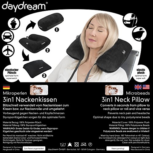 daydream: patentiertes 3-in-1 Nackenkissen mit Mikroperlen, schwarz (N-5501) - 5