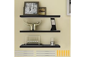 ThatsRad 3 Pzs Estanteria Flotante Pared 40 * 15 * 1,5cm Baldas Pared Negros de MDF Estante de Pared Montaje Oculto para Libros, Fotos Estantes Flotantes Moderno para Baño, Salón, Cocina, Pasillo