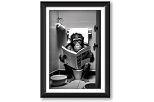Zamety Poster Humoristique Pour WC, Affiche Decoration Murale en Toile, Decoration Salle de Bain - Poster 30x40 cm Sans Cadre Photo, Chimpanzés Marrant Assis dans les Toilettes Lisant le Journal