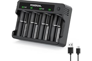 POWEROWL AA AAA C D Battery Charger, Universal Battery Charger for Ni-MH Rechargeable Batteries (USB Fast Charging, Input DC 5V 2A, Independent Slot)