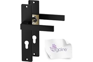 ERGO line CUBE garnitures de porte carrées, noires, poignée avec serrure intégrée serrure à cylindre ensemble de poignées avec rosette longue, garniture de porte, poignée, tige carrée de 7 mm