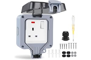 Powerole Single Outdoor Socket Waterproof Socket, Wall Electrical Outlets, IP66 13Amp 1 Gang Switched Socket Cover, Outdoor Weatherproof Wall Plug Socket Box