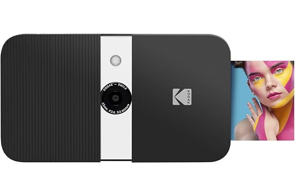 KODAK Smile Appareil photo numérique - Appareil photo numérique à ouverture par glissière 10 MP avec imprimante ZINK 2x3 - Noir/Blanc