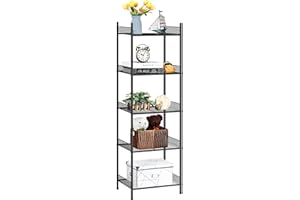 Shinoske Scaffalatura a 5 ripiani, Scaffale Portaoggetti di Metallo, Scaffalatura Multifunzionale per soggiorno, camera da letto, cucina, ufficio, 41 x 32 x 145 cm, Nero