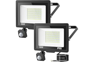 kolpop 2 Stücke 50W Led Strahler mit Bewegungsmelder Außen, 4500LM Led Fluter mit Bewegungsmelder 6500K Kaltweiß Superhell Scheinwerfer IP65 Wasserdicht Aussenstrahler mit Bewegungsmelder für Garten