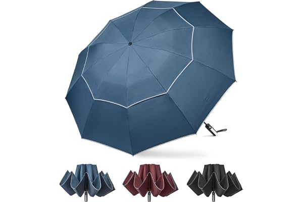 G4Free 152 cm (62 tum) automatiskt öppet hopfällbart paraply med reflekterande rand 10 ribbor stort golfparaply resa kompakt inverterat paraply vindtät dubbel baldakin