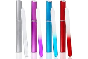 SWKJ 4 Pcs Glass Nail Files, Professional Gradient Color Crystal File with Case for Natural and Artificial Nails, Double Sided Fingernail/Toenail Manicure Tools for Home Salon Use Women Girls
