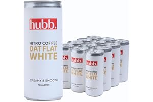 hubb Oat Flat White – Nitro Cold Brew Coffee Iced Coffee Drink with Oat Milk (12 x 250ml Cans) | Specialty-Grade, Single-Origin Arabica | Bold, Smooth Flavour | Dairy-Free, Vegan, 100% Natural