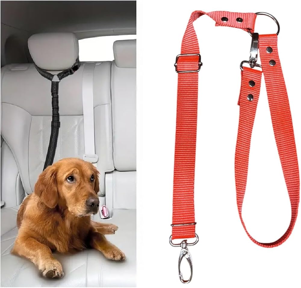 Araç İçi Köpek Emniyet Tasması, Ayarlanabilir Metal Kancalı (Kırmızı)