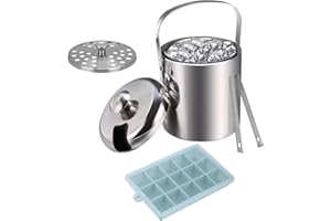 Lamker Pojemnik na lód z pokrywką, szczypce do lodu i silikonowa forma do kostek lodu, 1,3 l, mały pojemnik na lód, stal nierdzewna, metalowy, pojemnik na lód, do domowego baru, do chłodzenia piwa,