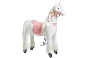 PONNIE Merlin Unicorno a Rotelle Inline M (5-12 Anni), Unicorno Meccanico Cavalcabile con Sella Rosa