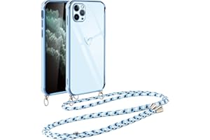 Vauki Handykette für iPhone 11 Pro Hülle mit Band, Handyhülle mit Kette, Herz Motiv, Ultra Dünn Stoßfeste Aesthetic Case mit Kordel zum Umhängen für iPhone 11 Pro 5.8 Zoll, Blau