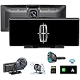 World's First *Dual BlueTooth, Car Logo Start Screen* Portable Wireless Carplay/Android Auto Display, 2.5K Dash Cam, 9.3" HD IPS Touch Screen,1080p Rear Cam, Loop Record, Mobile Mirror (Lincoln)